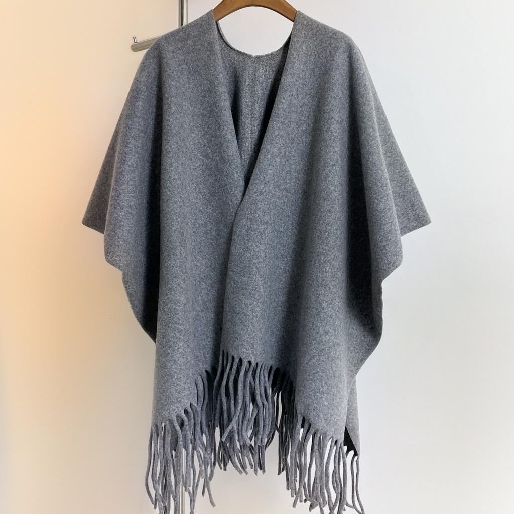 Premium Solid Color Outer With Thickened Imitation Cashmere Large Shawl Women'S Cape Cape Winter Warm Scarf