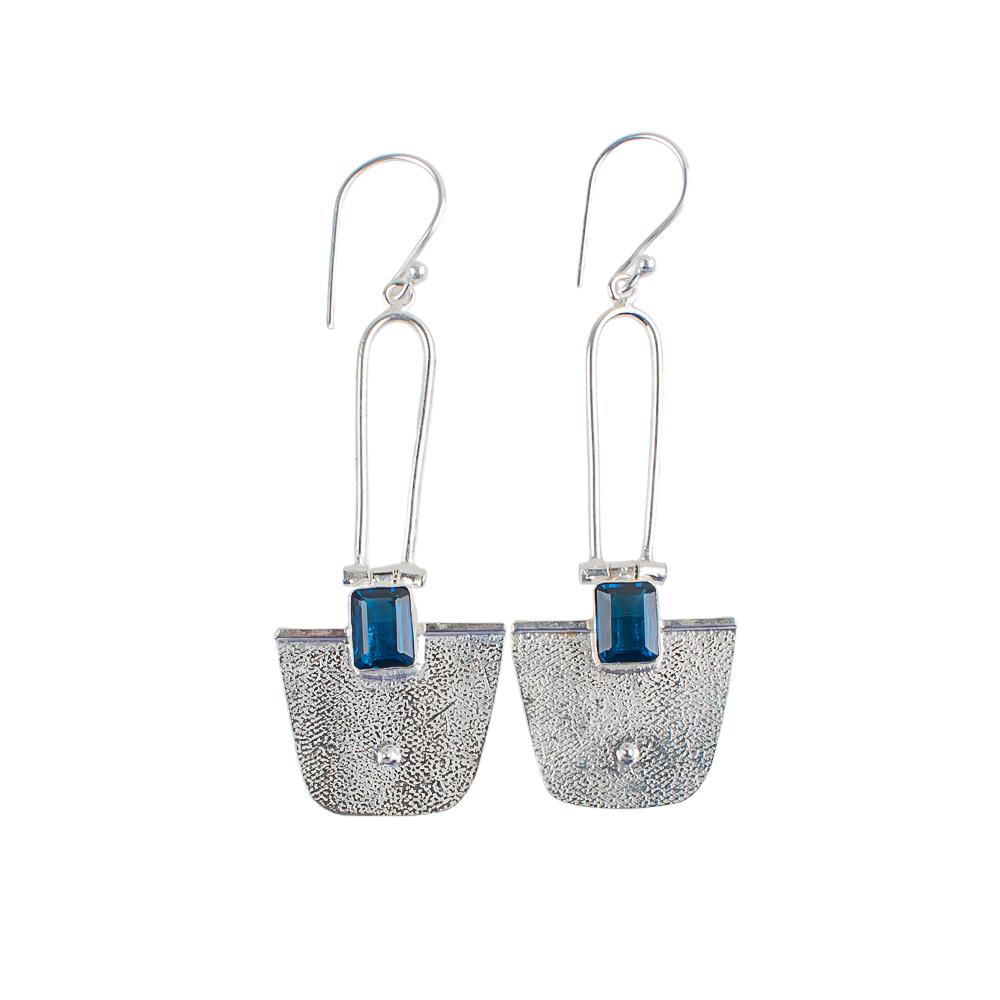 London Blue Topaz Gemstone 925 Sterling Silver Handcrafted Jewelry Earrings 2.2" EE-68-1