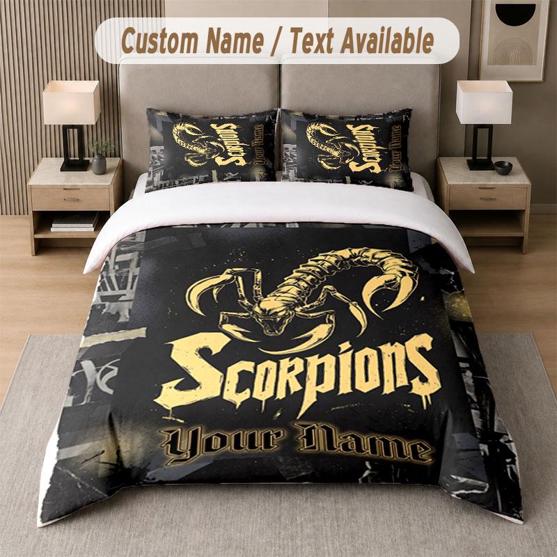 Custom Bedding Set Scorpions Pattern, Print Name Text 1 Duvet Cover plus 2 Pillowcases Home Textile