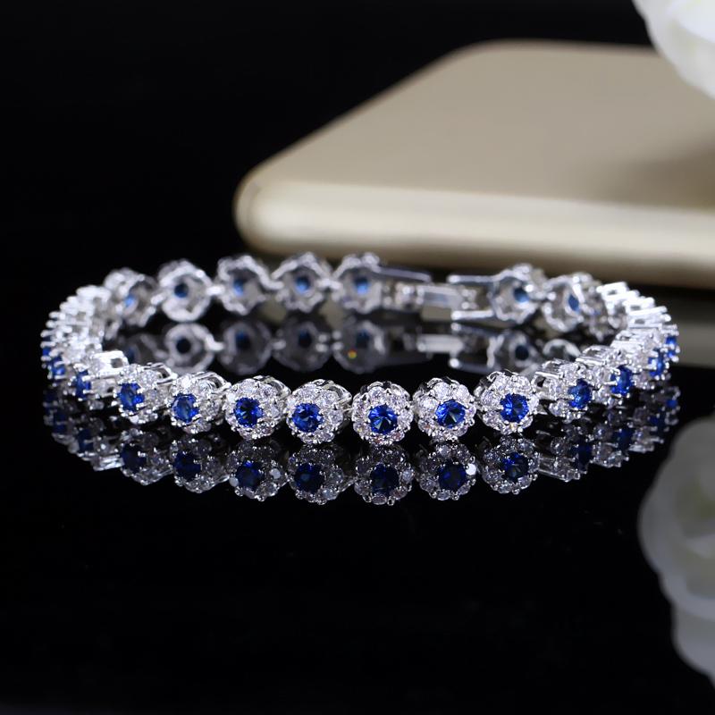 

BeaQueen Trendy Green and White Cubic Zirconia Stone Silver Color Tennis Bracelets Dress Jewelry Accessories Gift for Women B100 17CM