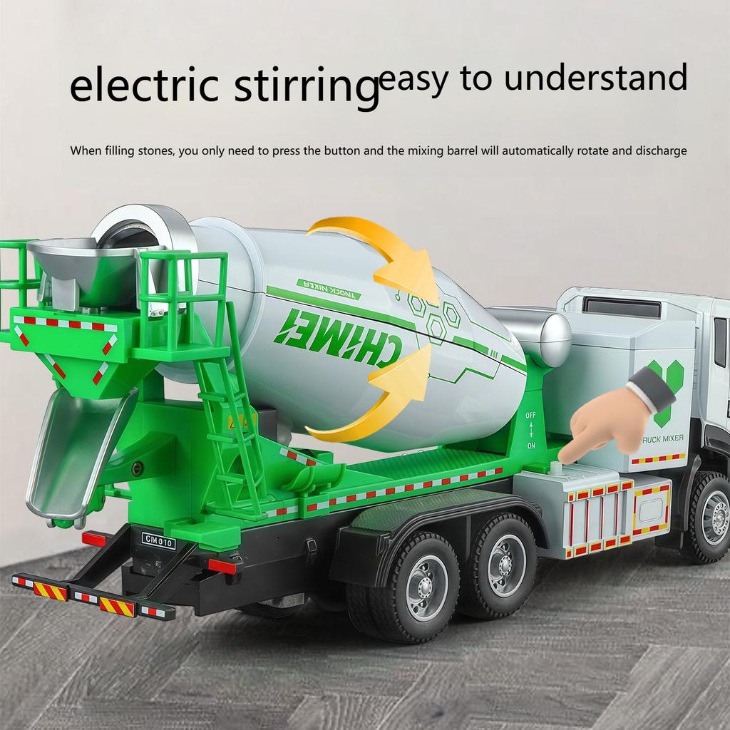 1/32 Concrete Mixer Truck Engineering Vehicle Alloy Metal Diecast Model Car Children Toy Car with Sound and Light Pull Back Gift