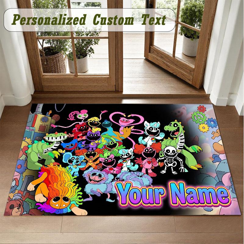 Crystal Velvet Square Rug Custom NamePoppy Playtime Pattern Non Slip Home Floor Decor Rug