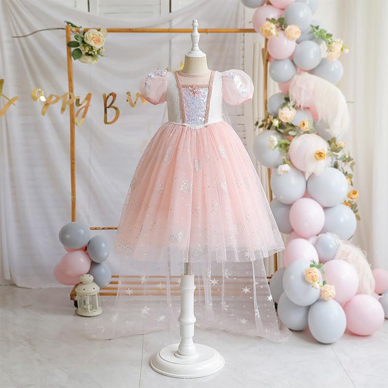 Girls' Puff Sleeve Mesh Princess Dress – Fashionable Summer Style