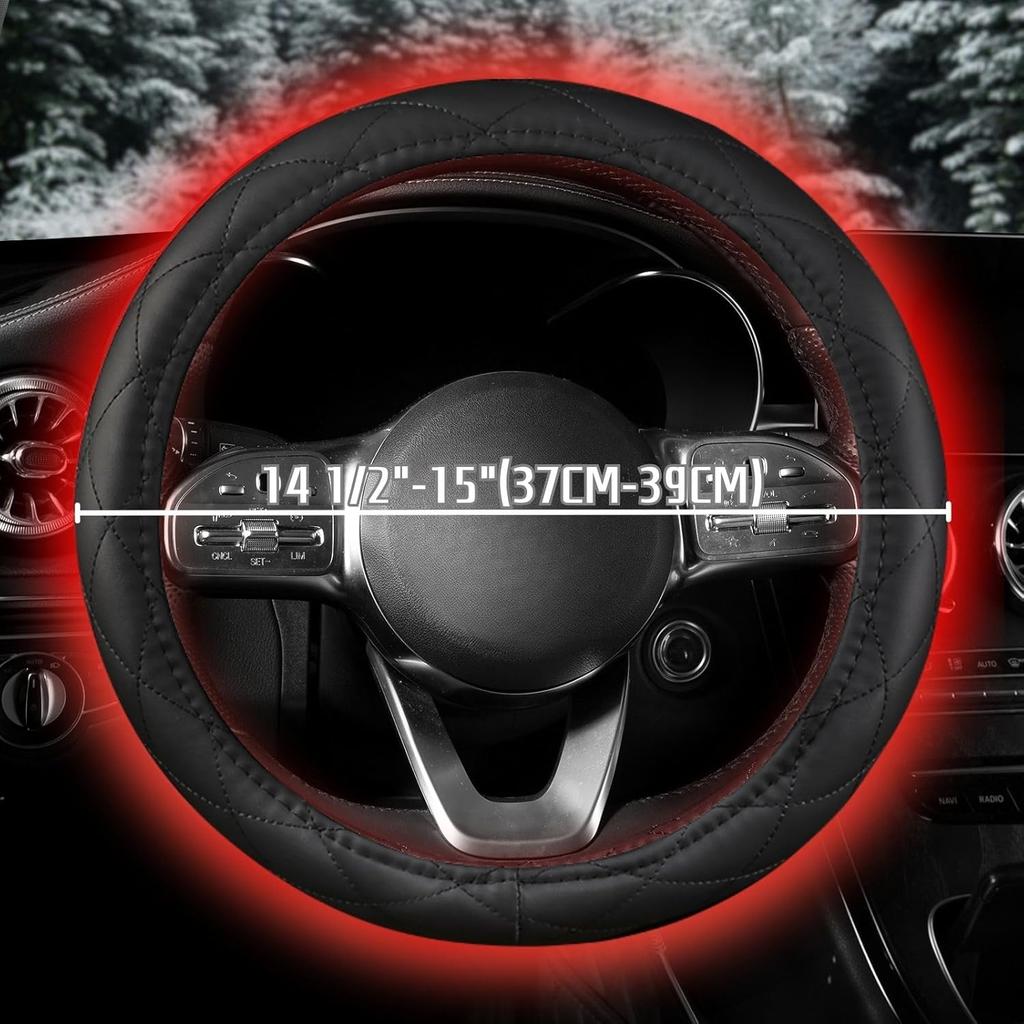 Heated Steering Wheel Cover - WARMITORY Luxury Steering Wheel Heater, 12V Quick Hand Warmer, 14.5-15 inches Outer Diameter for Standard-Size Car