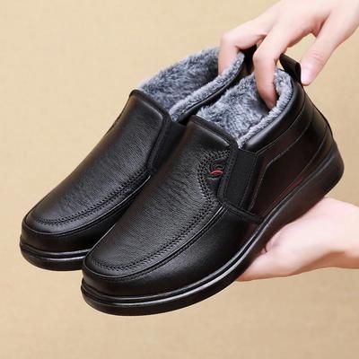 Fashion Winter Men Cotton Shoes Waterproof Anti Slip Plush Warm Casual Shoes Middle-aged Elderly People Comfort Flat Soled Snow Boots