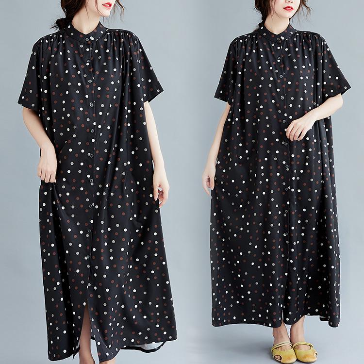 

Летнее корейское платье-рубашка в горошек больших размеров Plus Size Free Size