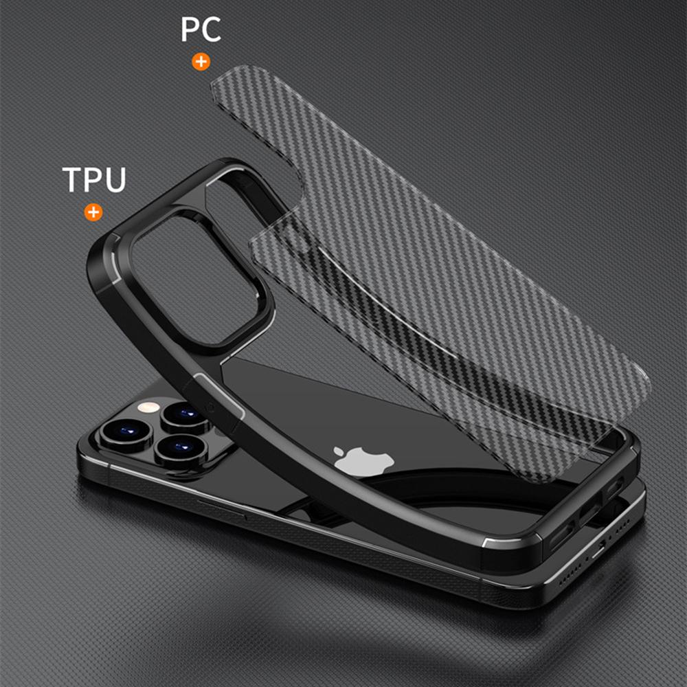 For iPhone 15 Pro Case Carbon Fiber Texture Anti-Scratch TPU+PC Back Cover