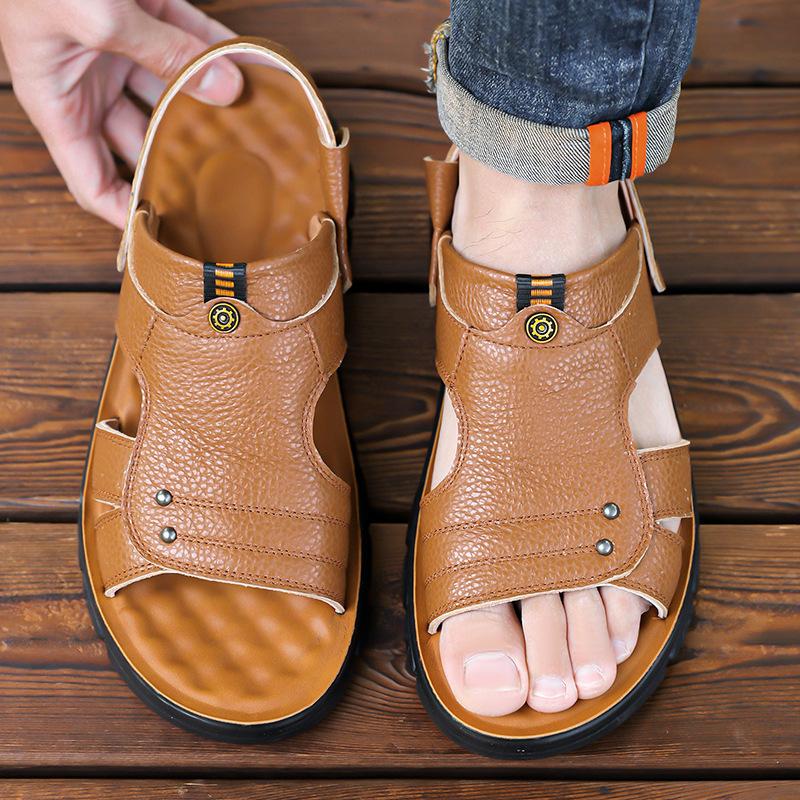 Sandals men's summer new casual beach shoes men's first layer cowhide non-slip breathable sandals dual-purpose slippers men 2050