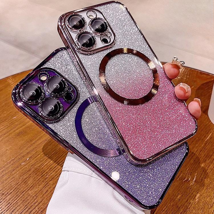 Applicable To IPhone17 Promax Mobile Phone Case New Electroplated Magnetic 14 Apple 16 Protective Case 15 Gradient Glitter