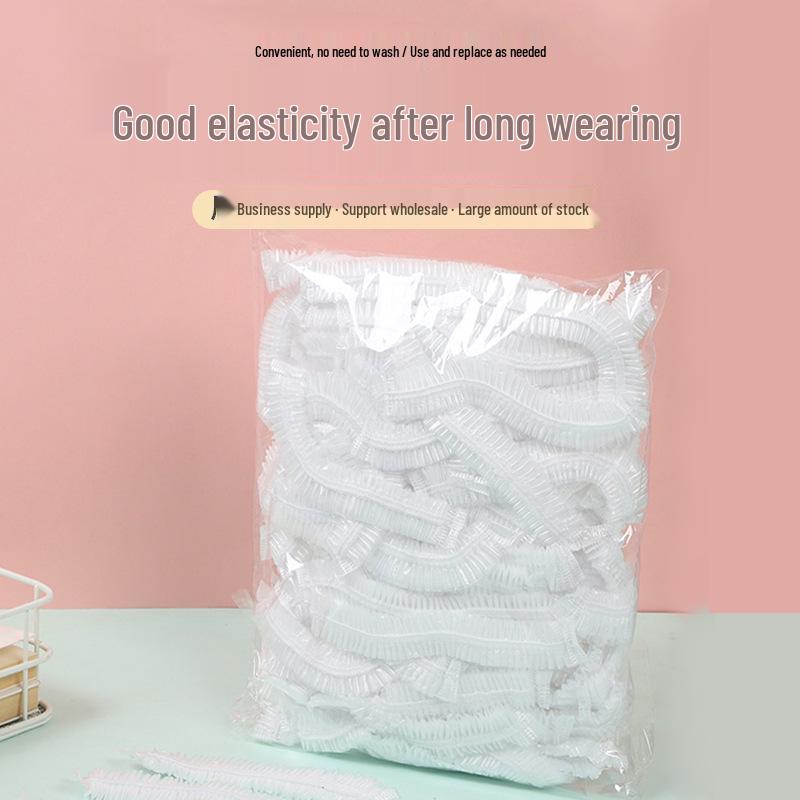 Extra Large Waterproof Disposable Shower Cap for Women - Thick Plastic for Bathing, Hair Masks, Oil Treatments 50 pcs Low Pressure Thick