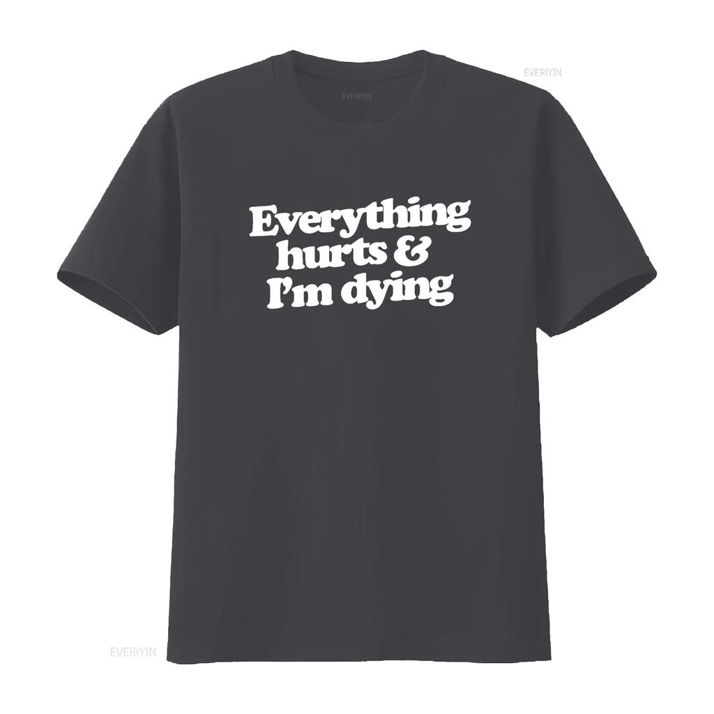 Alles tut weh Ich sterbe Shirt lustig Fitnessstudio T Humor Vintage Gewaschen Mode Vielseitig Stilvoll Lässig Streetwear Bequem Weich