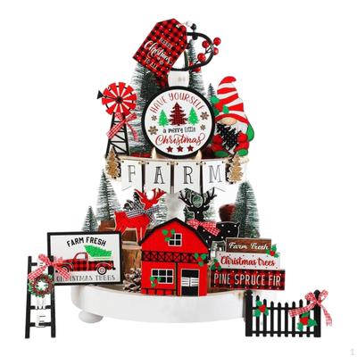17Pcs Wooden Xmas Signs Decor ,Rustic Farmhouse Tabletop Sign Farm Kitchen Wood Christmas Tiered