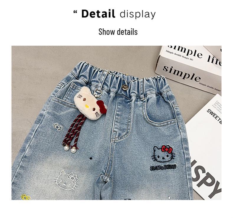 Girls' Cartoon Wide-Leg Jeans - Stylish Spring/Autumn Pants 2026