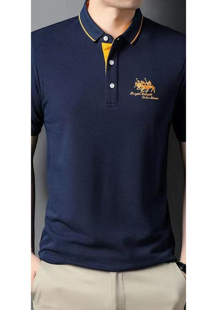 Men's Non-Iron Embroidered Short-Sleeve Polo Shirt - Casual Business Attire for Middle-Aged to Young Adults