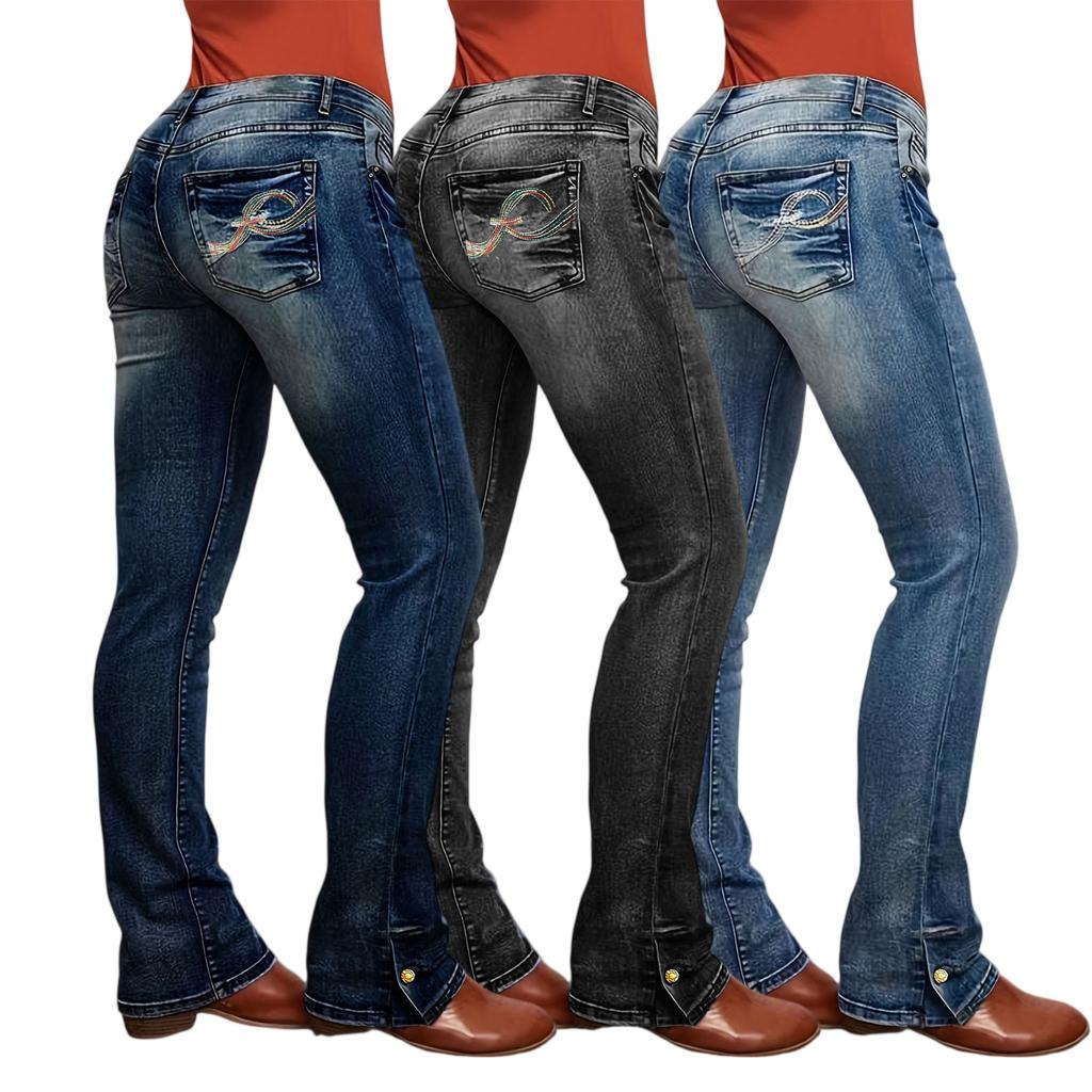 Damen Denim Klassisch Vielseitig Hohe Taille Modische Hose