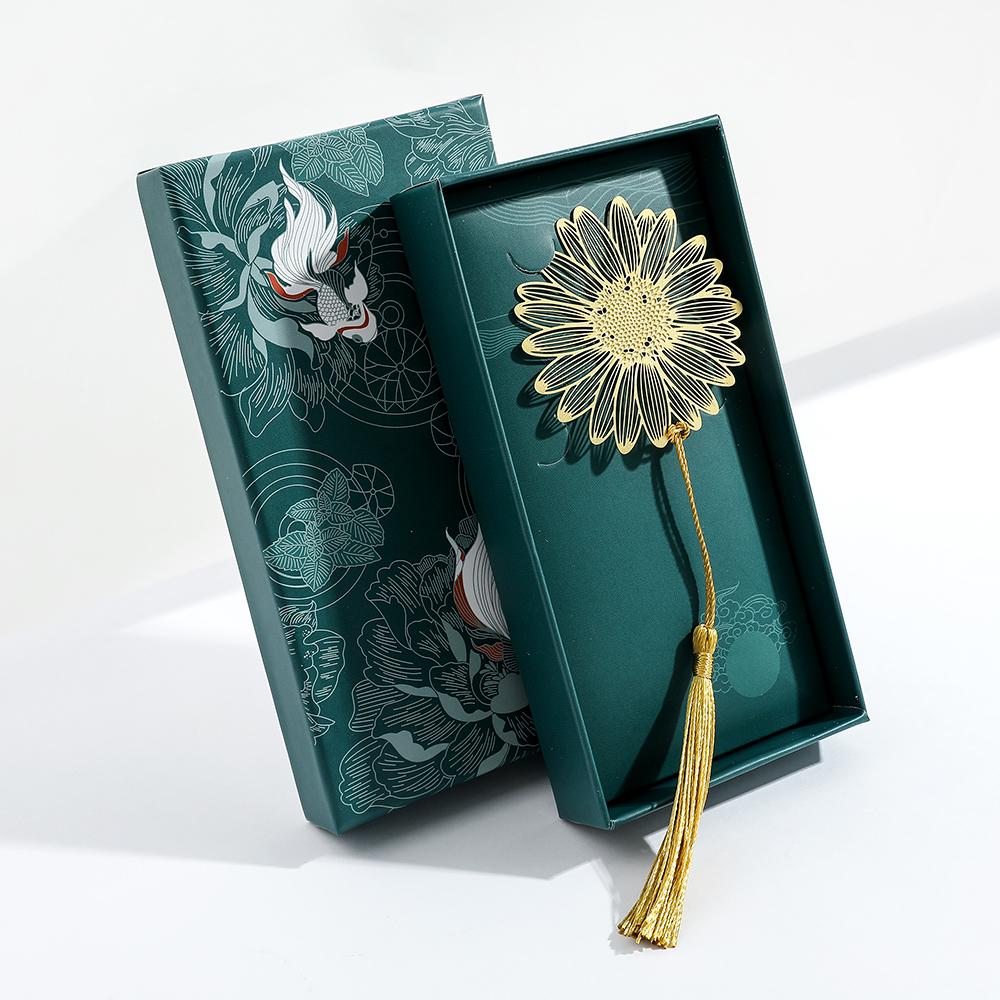 Chinese Style Handmade Book Mark Golden Rose Lotus Flower Bookmarks Reading Marker for Book Lover Gifts for Friend Collection