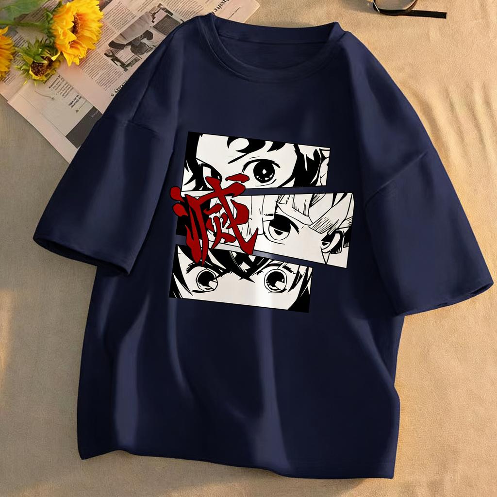 Plus Size Demon Slayer Anime Printed Men and Women Tshirt Casual Parent Child Top Fashion Cotton Harajuku Street Y2K Summer