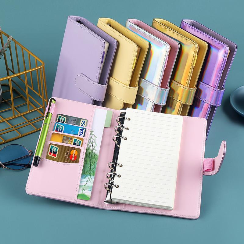 New 2026 A6/A5 Macaroon Laser Color PU Leather DIY Binder Notebook Cover Diary Agenda Planner Paper Cover School Stationery