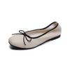 Square head single shoes female flat bow shallow mouth soybean shoes small fragrant wind soft bottom ballet shoes Devotion