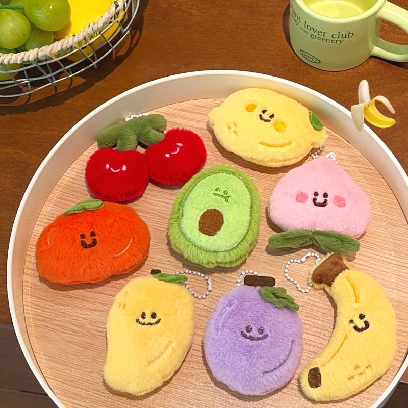 Cartoon Plush Fruits Keychain Cute Lemon Cherry Pendant Backpack Hanging Decoration Ornament Couple Friends Gift