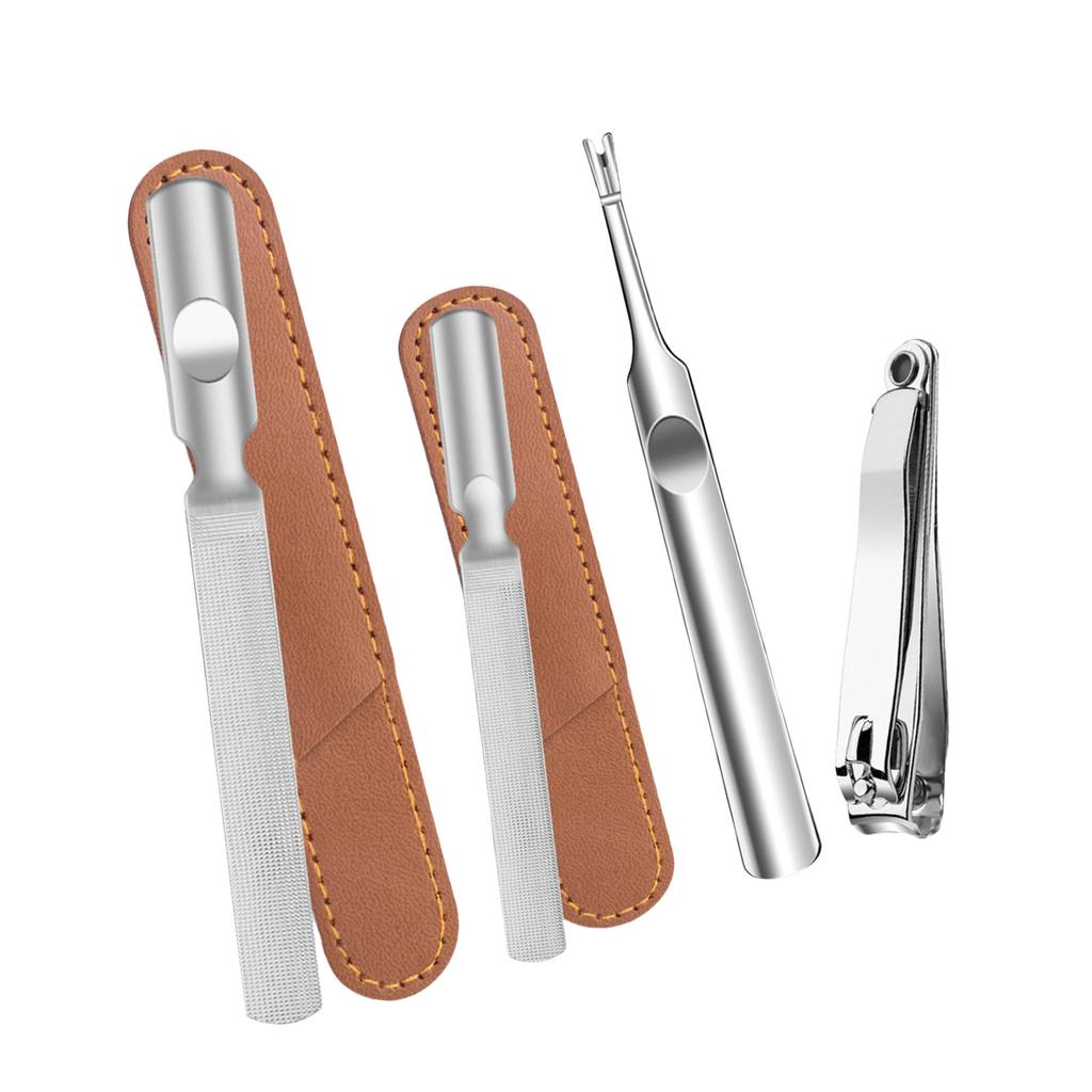 4 Pieces Stainless Steel Nail File Nail Cutter Cuticle Nail Pusher and Trimmer Nail Cuticle Fork With Comfortable Grip