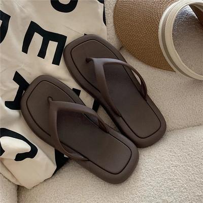 Mode Mode Zomerschoenen Voor Dames Slippers Vierkante Neus Platform Teenslippers Effen Kleur Strand Schoenen Kleding Voor Dames