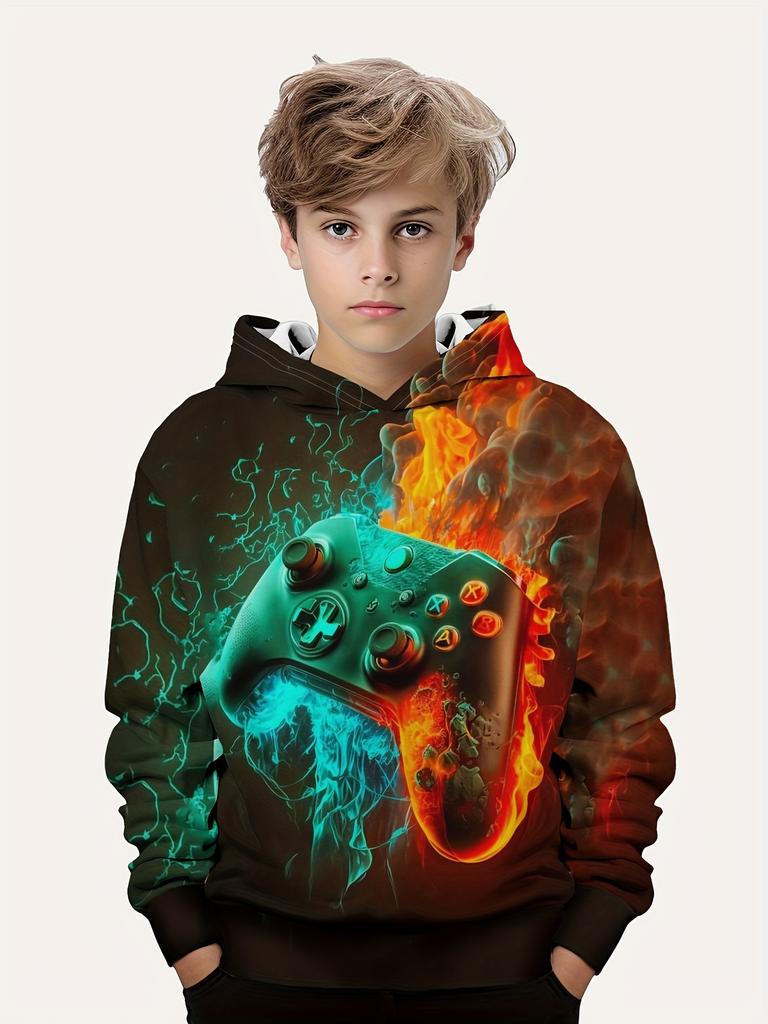 Abbigliamento per bambini Ragazzi Felpe con cappuccio Manica lunga Stampa 3D Gamepad Bambini Primavera Autunno Vestiti Casual All'aperto Elegante Ragazzo Ragazza Vestiti Top