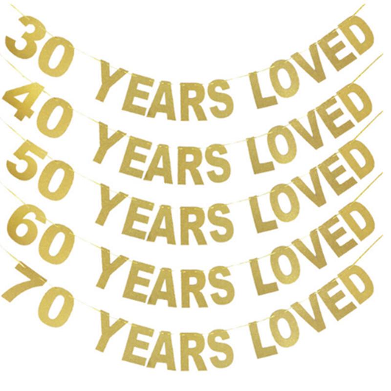 Glitter Birthday Banner: 30-90 Years Loved Bunting Decoration 21 YEARS LOVED