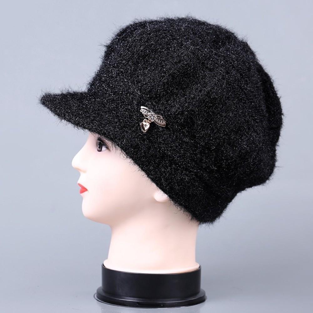 Thickened Pumpkin Beret Hat Fleece Lined Beanies Hat Ear Protection Cap for Middle Aged Women