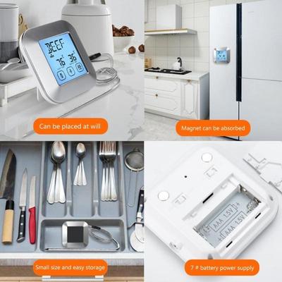 Nagy LCD Digitális Főző Füstölők Sütő Konyhai Grill BBQ Hőmérő Rozsdamentes Acél Szondával Riasztás Beállítással