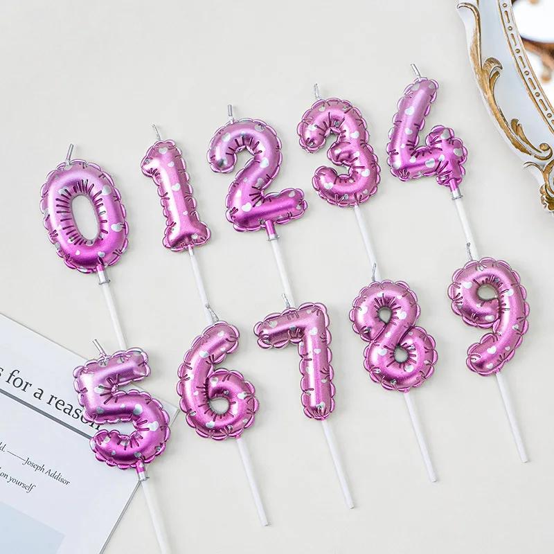 Rainbow Number Candle Digital 0-9 Birthday Party Decor Pink Balloons Gradient Candles Birth Wedding Anniversary Candle