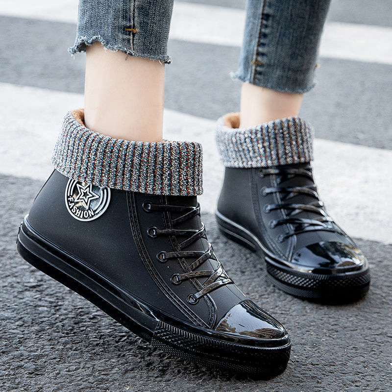 Jelly transparent non-slip fashion waterproof shoes rain shoes rain boots rubber shoes overshoes velvet cotton water boots women's short tube adult su