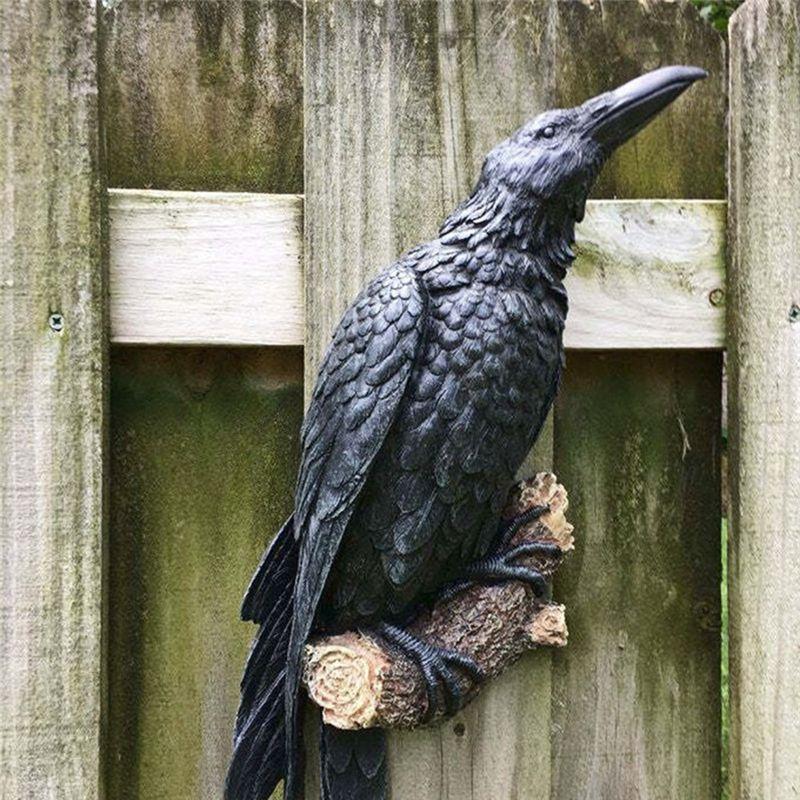 AEE4-2PCS Raven Resin Statue Bird Crow Sculpture Outdoor Crows Halloweens Decor For Garden Courtyard Animal Decoration