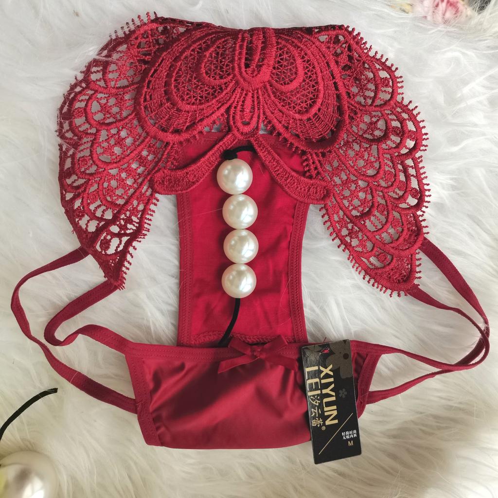 Imitation Pearl Underwear with Massage Beads Sexy Thong Panties for Women Tighten Briefs Comfortable Wear