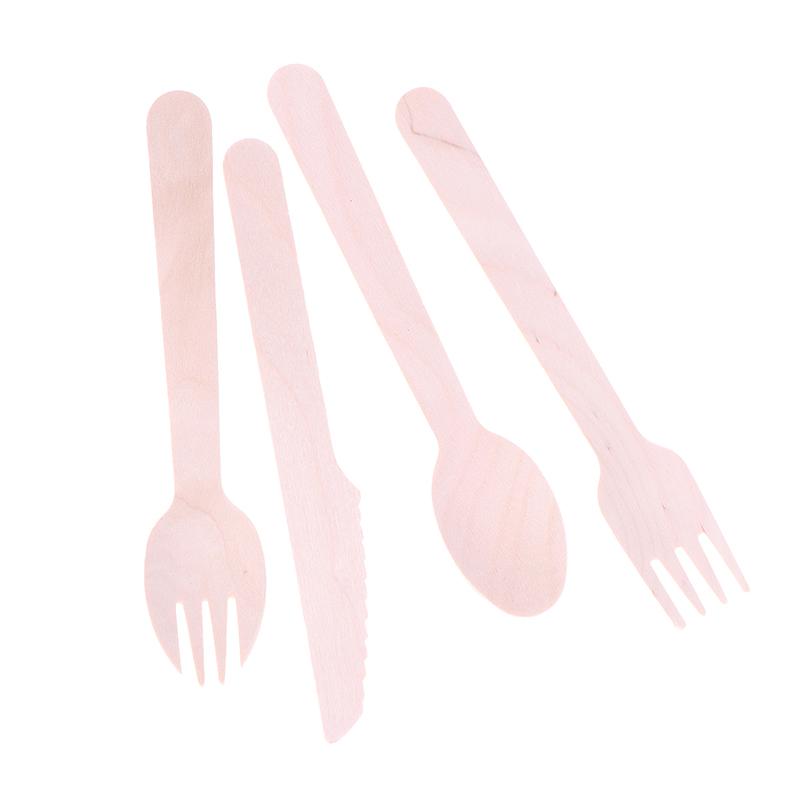 100 Pcs Disposable Wooden Cutlery Forks/Spoons/Cutters Knife Party Supplies Kitchen Utensil Dessert Tableware Packing Set