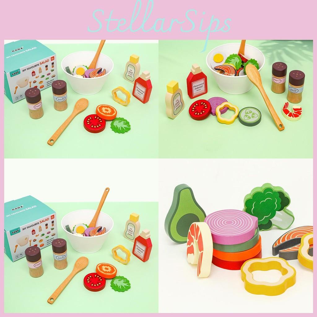 Fun Wooden Simulation Vegetable And Fruit Seasoning Salad Ingredient Set Toy