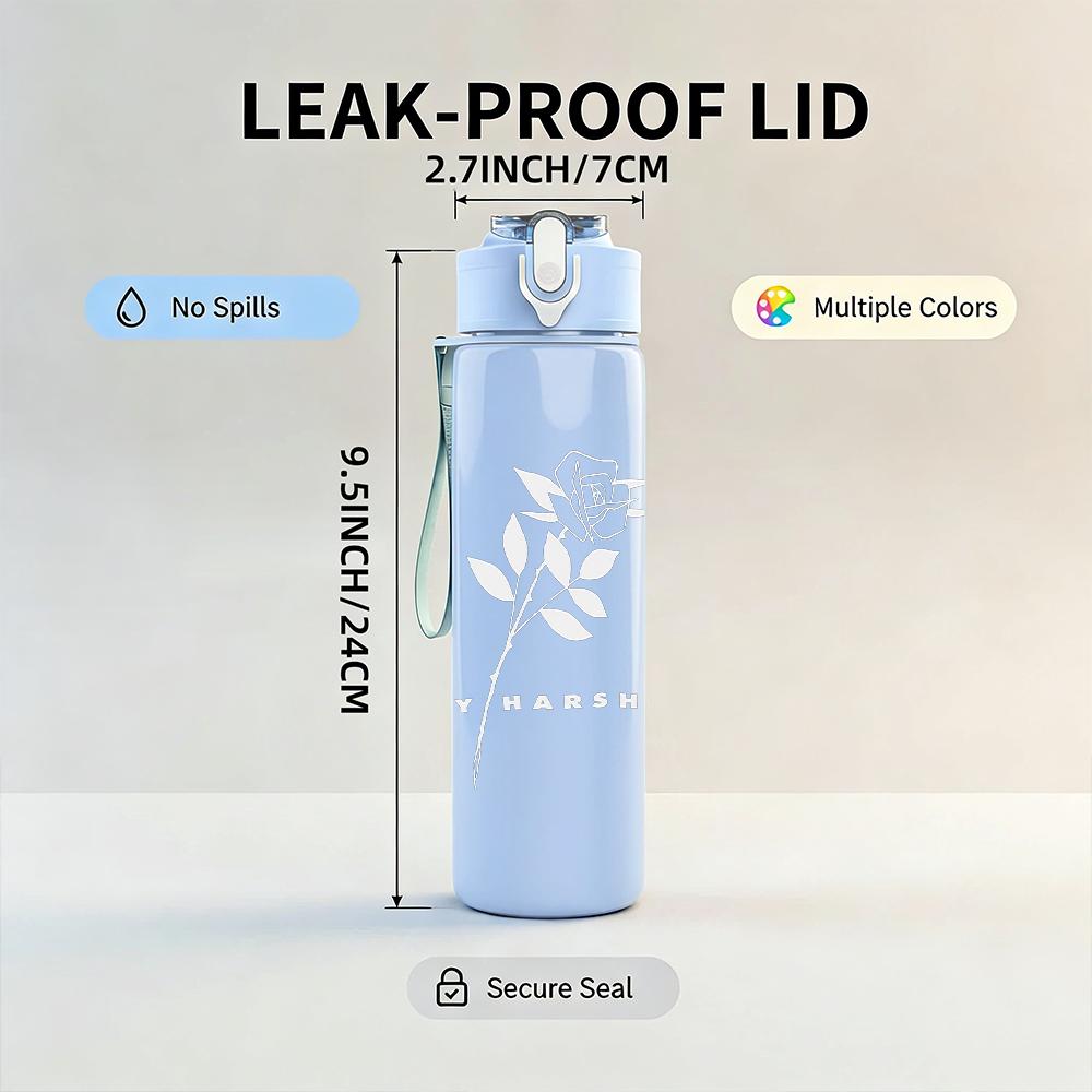 1PC Thin rose line sketch minimal print 750ml colorful plastic sports water bottle leakproof pop up lid with straw for outdoor work home use
