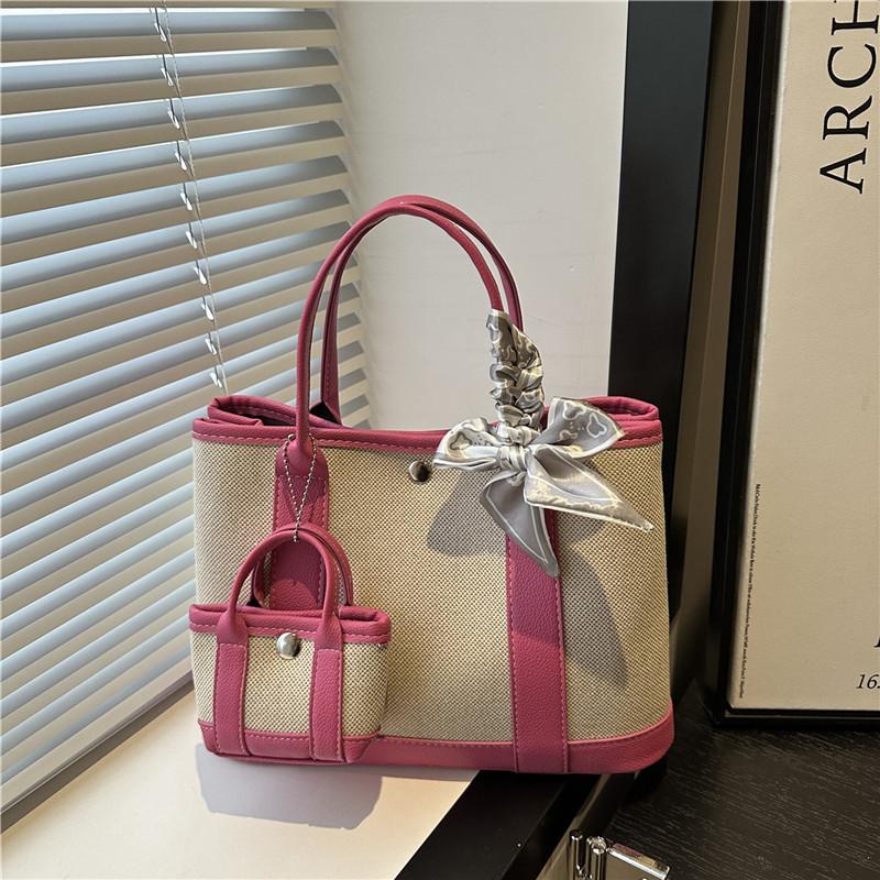 

Осень новая мода холст вставки нишевая высококлассная сумочка большая вместимость контрастный цвет на плечо мессенджер сумка-тоут розы красного