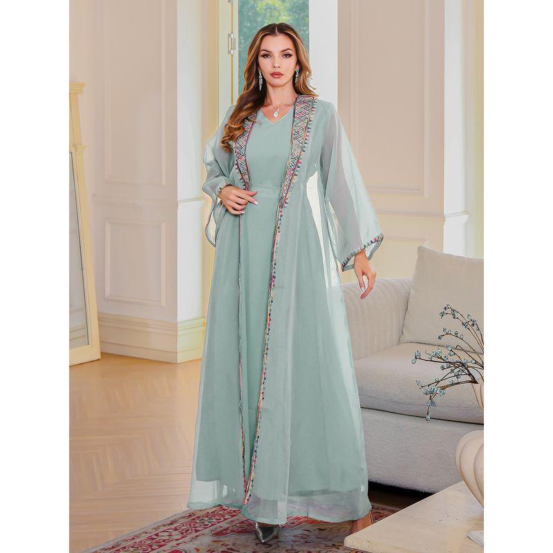 

Ближний Восток Индонезия Вышивка Сетка Вышивка Сетка Кардиган Базовое Платье Юбка Вечернее платье Элегантный Набор платьев из двух частей Платье Light green 2XL