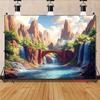 2D Mountain Waterfall Bridge Backdrop, Nature Landscape Photography Background