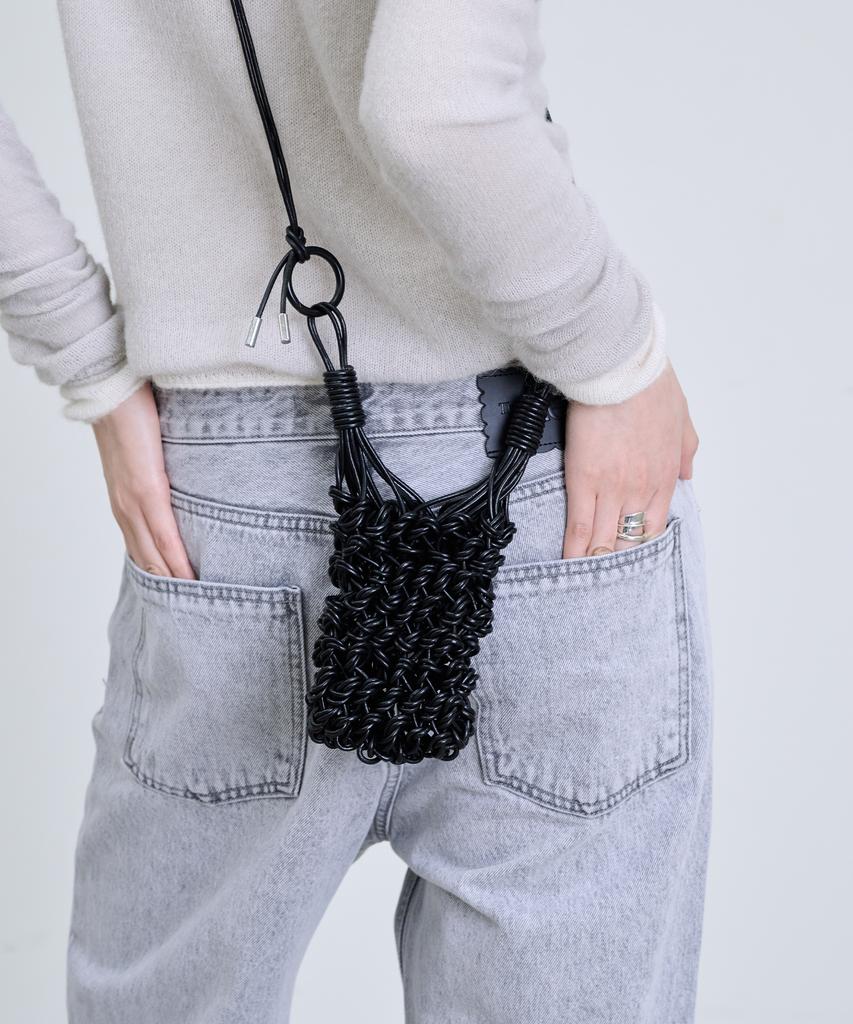 The Aétut Macrame Leather Mini Bag_Black