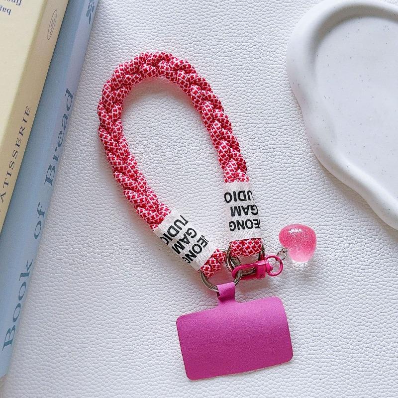 Fashion Mobile Phone Lanyard Hanging Decoration Can Be Carried Twist Rope Anti-loss Love Heart Pendant Strong Wrist Short Straps