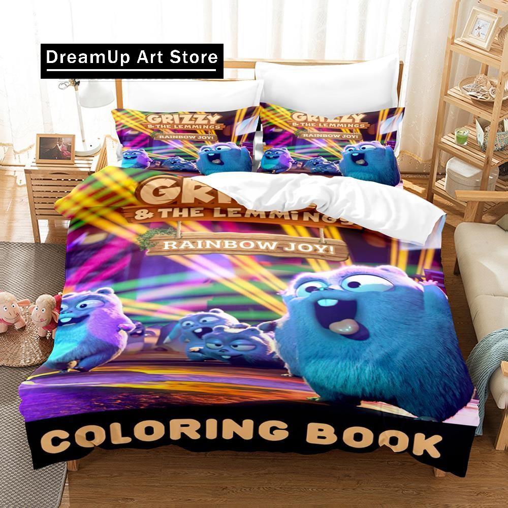 3D Print Fashion Grizzy and The Lemmings Bedding Set Boys Girls Twin Queen Full Size Duvet Cover Pillowcase Bed Adult Bedroom