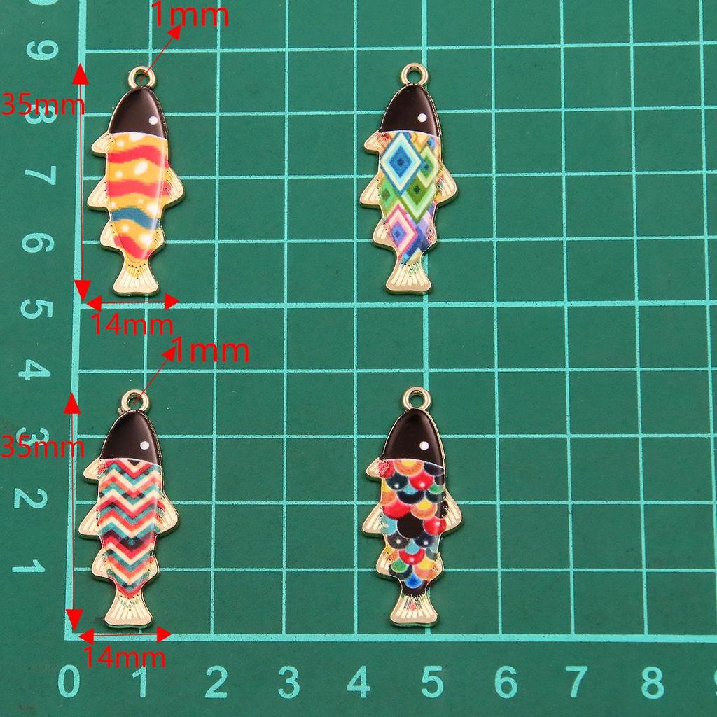 9-Color Small Fish Pendant, 14x35mm Alloy Charm, KC Gold Enamel Sea Animal Accessory