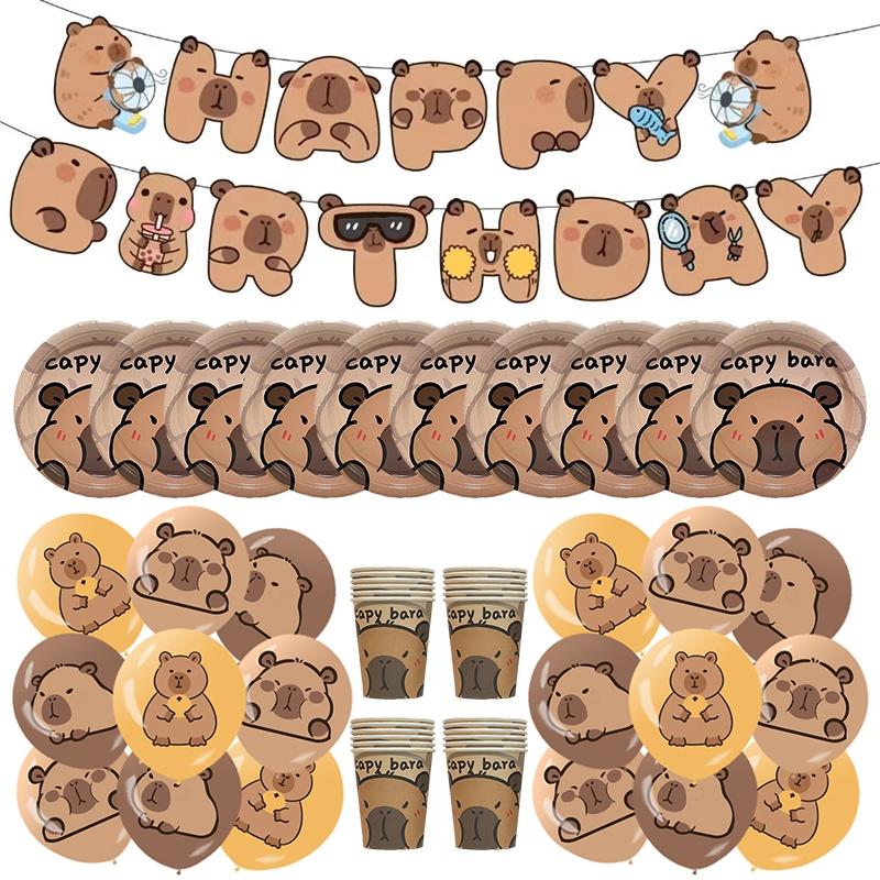 Cartoon Capybara Birthday Decorations Disposable Tableware Plates Cups Party Supplies Baby Shower Cute Capibara Tableware Set