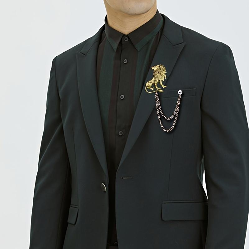 Retro Fashion Lapel Pin - Lion Hanging Chain Brooch Suit Pin Accessory