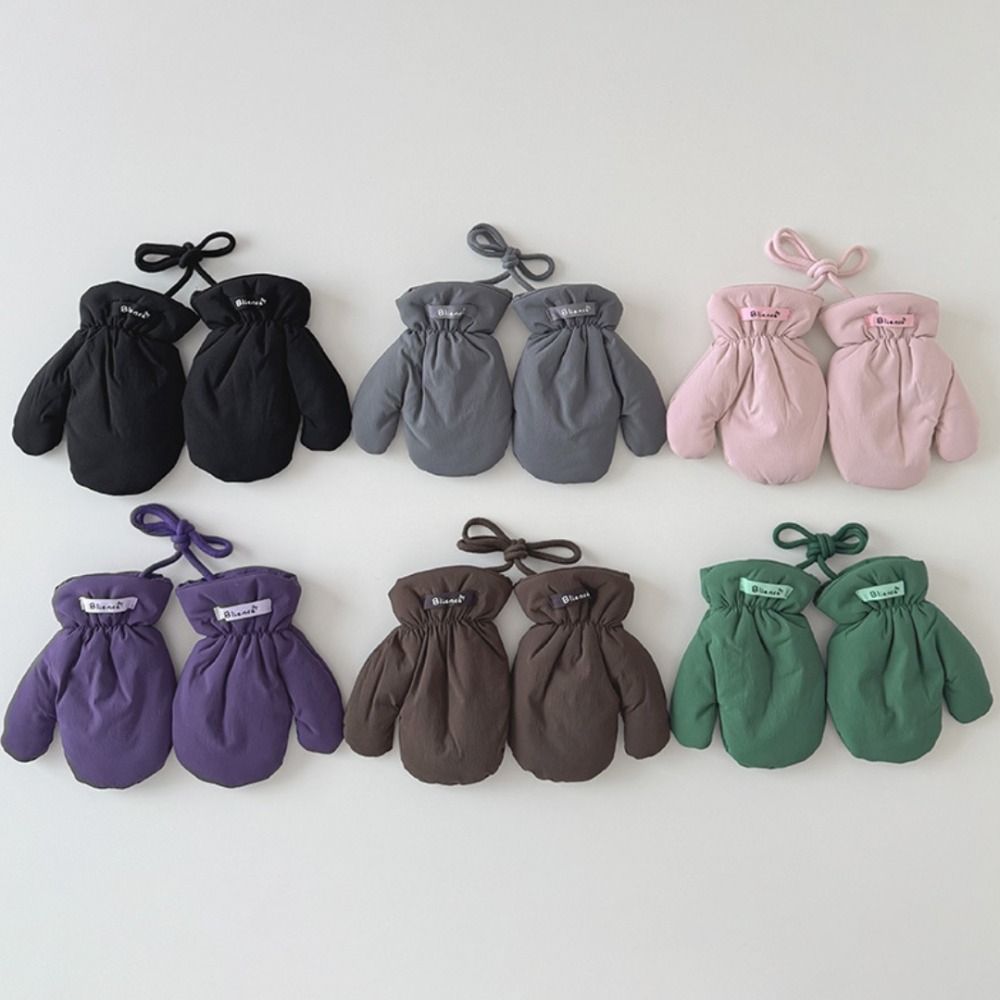 1 Pair Solid Color Kid Gloves Winter Warm Full Cover Glove Trendy Children's Gloves For Boys Girls