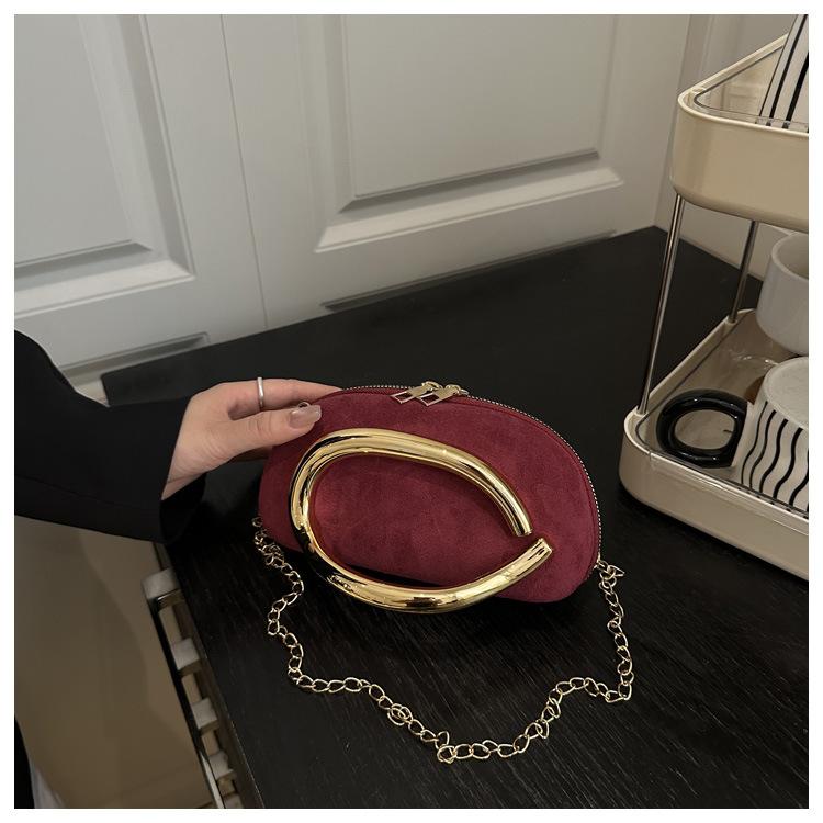 Retro Metallgriff Runde Kunstleder Clutch Tasche Vintage Kette Umhängetasche für Damen
