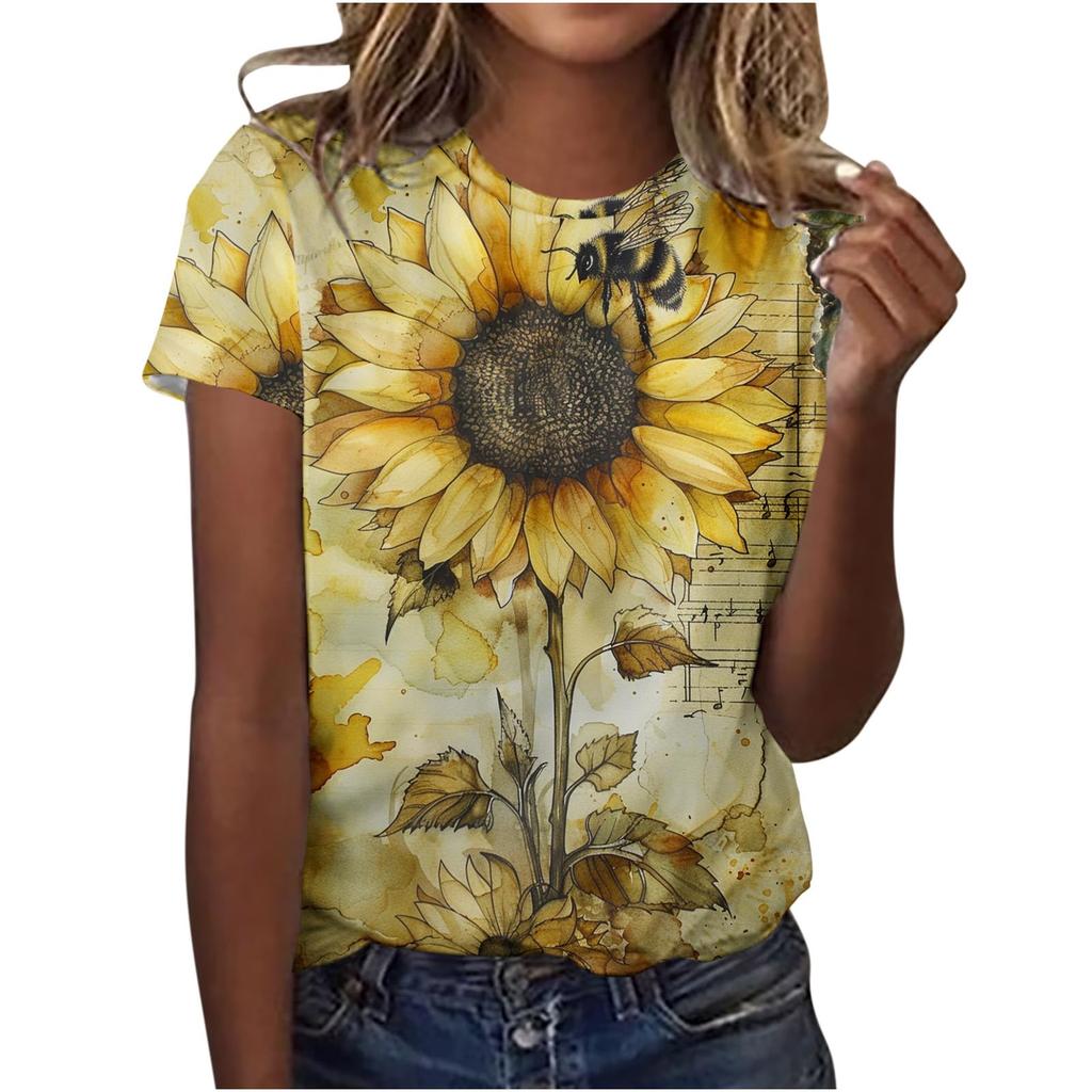 Cute Honey Bee Graphic 3D Print T-Shirts Women's Short Sleeves Elegant T Shirt Streetwear Y2k Harajuku Tees Tops Female Clothing