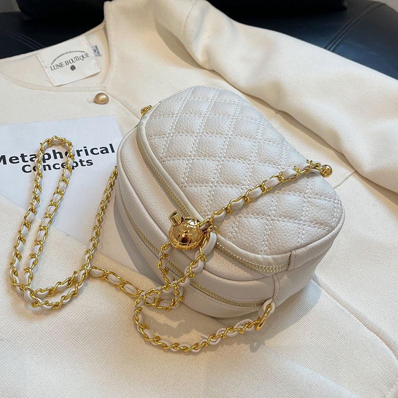 Chic Versatile Chain Shoulder Bag for Women Small Square Bag Textured Niche Monochromatic Crossbody Bag Women's Bag